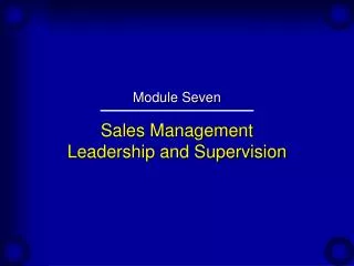 Sales Management Leadership and Supervision