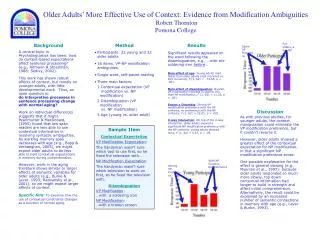 Older Adults’ More Effective Use of Context: Evidence from Modification Ambiguities Robert Thornton Pomona College