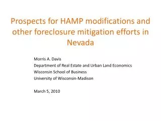 Prospects for HAMP modifications and other foreclosure mitigation efforts in Nevada