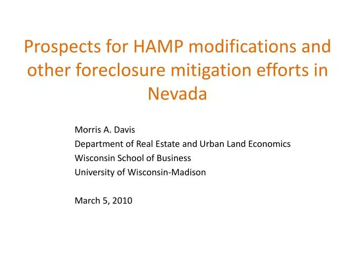 prospects for hamp modifications and other foreclosure mitigation efforts in nevada