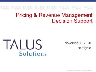 Pricing &amp; Revenue Management Decision Support