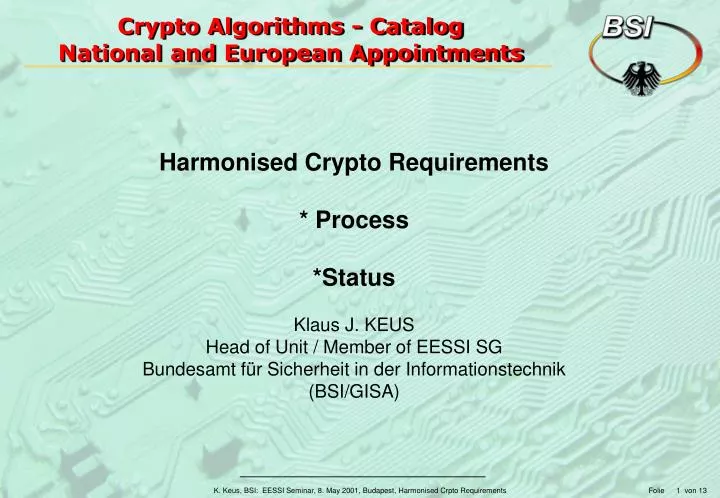 crypto algorithms catalog national and european appointments