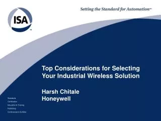 Top Considerations for Selecting Your Industrial Wireless Solution Harsh Chitale Honeywell