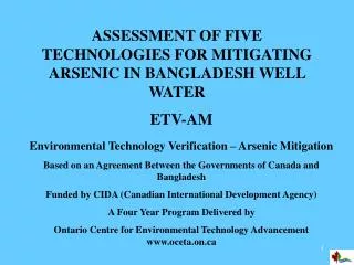 ASSESSMENT OF FIVE TECHNOLOGIES FOR MITIGATING ARSENIC IN BANGLADESH WELL WATER