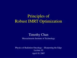 Principles of Robust IMRT Optimization