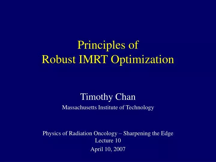 principles of robust imrt optimization