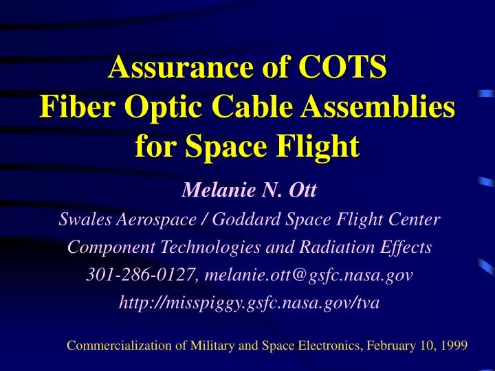 assurance of cots fiber optic cable assemblies for space flight