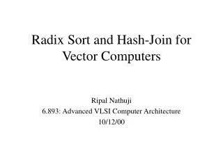 Radix Sort and Hash-Join for Vector Computers