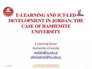 E-Learning and ICT-led Development in Jordan: The Case of Hashemite University