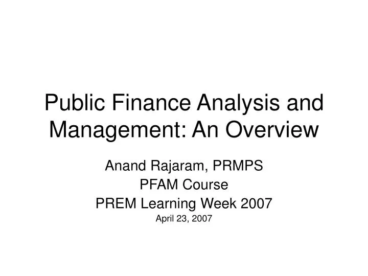 public finance analysis and management an overview