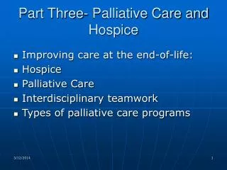 Part Three- Palliative Care and Hospice