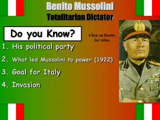 Benito Mussolini Totalitarian Dictator
