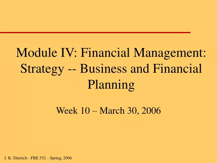 module iv financial management strategy business and financial planning