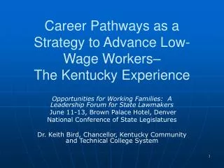Career Pathways as a Strategy to Advance Low-Wage Workers– The Kentucky Experience