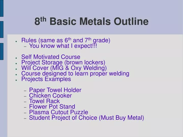 8 th basic metals outline