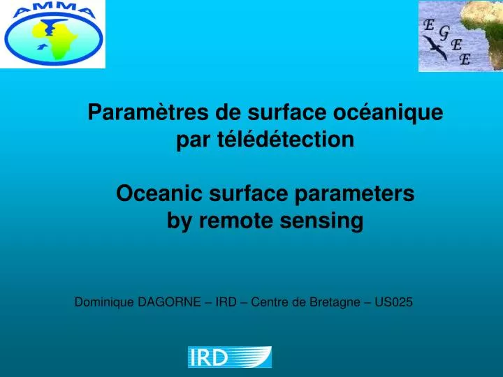 param tres de surface oc anique par t l d tection oceanic surface parameters by remote sensing