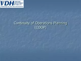 Continuity of Operations Planning (COOP)