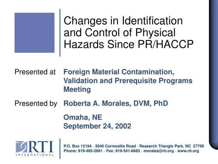 changes in identification and control of physical hazards since pr haccp