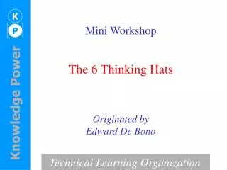 Mini Workshop The 6 Thinking Hats Originated by Edward De Bono