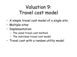 Valuation 9: Travel cost model