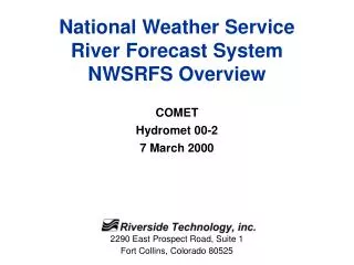 National Weather Service River Forecast System NWSRFS Overview