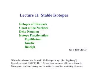 Lecture 11 Stable Isotopes