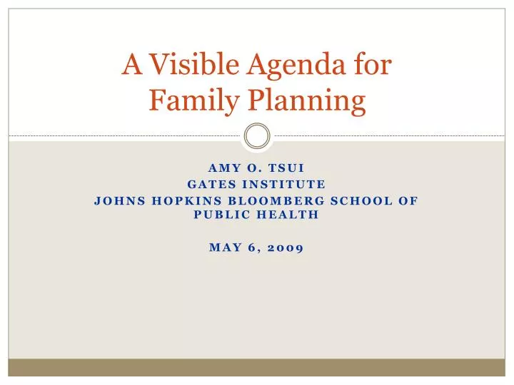 a visible agenda for family planning