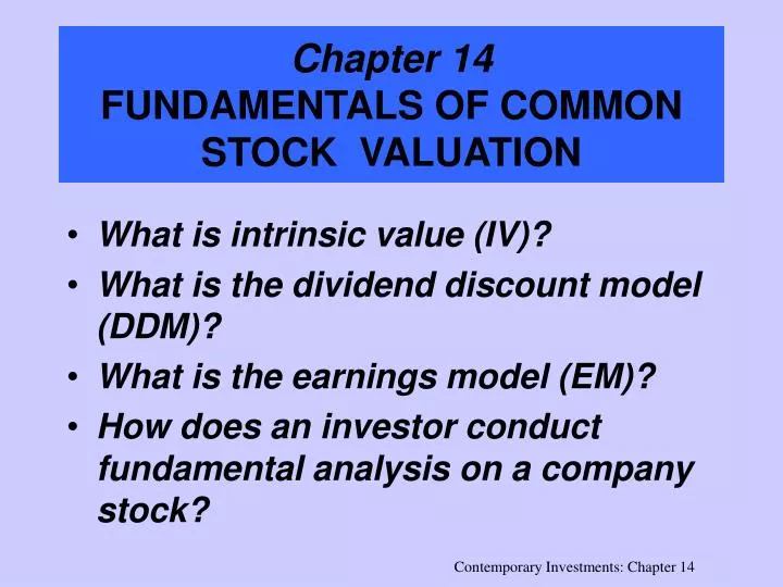 chapter 14 fundamentals of common stock valuation
