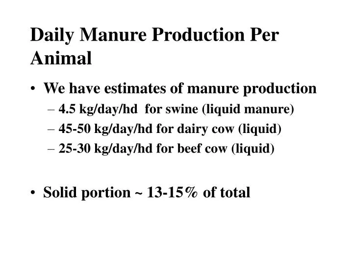 daily manure production per animal