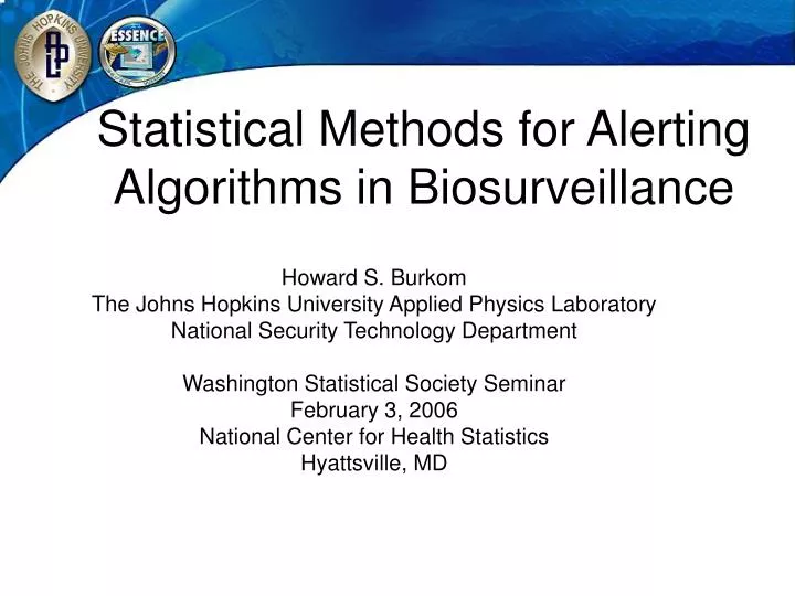 statistical methods for alerting algorithms in biosurveillance