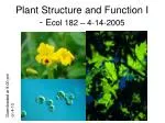 Plant Structure and Function I - E col 182 – 4-14-2005 - slide 1