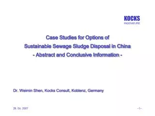 Case Studies for Options of Sustainable Sewage Sludge Disposal in China - Abstract and Conclusive Information -