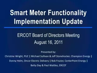 Smart Meter Functionality Implementation Update