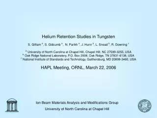 Ion Beam Materials Analysis and Modifications Group University of North Carolina at Chapel Hill
