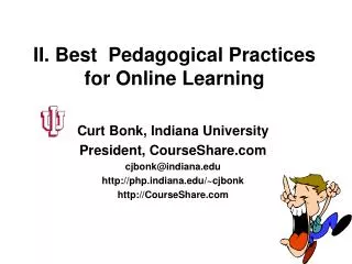 II. Best Pedagogical Practices for Online Learning