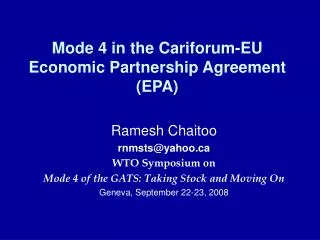 Mode 4 in the Cariforum-EU Economic Partnership Agreement (EPA)