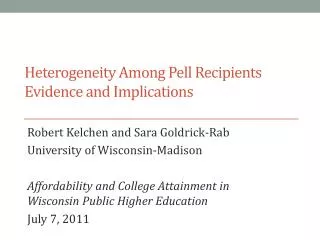 Heterogeneity Among Pell Recipients Evidence and Implications