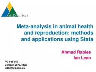 Meta-analysis in animal health and reproduction: methods and applications using Stata