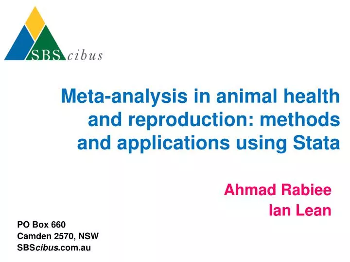 meta analysis in animal health and reproduction methods and applications using stata
