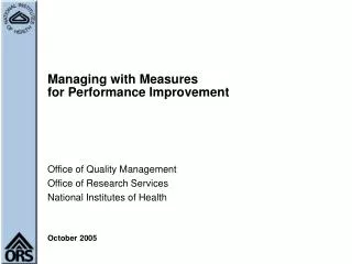 Managing with Measures for Performance Improvement