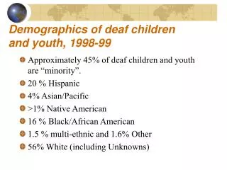 Demographics of deaf children and youth, 1998-99