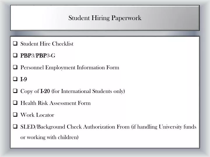 student hiring paperwork