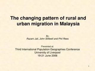 The changing pattern of rural and urban migration in Malaysia