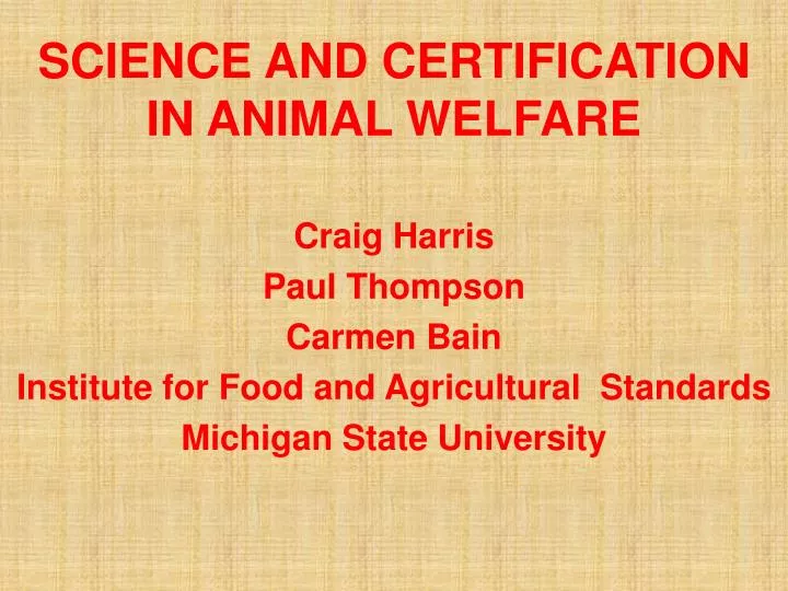 science and certification in animal welfare