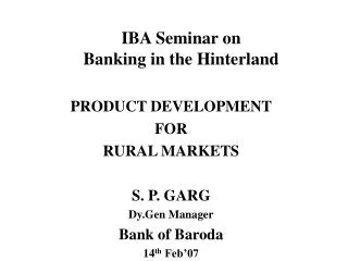 IBA Seminar on Banking in the Hinterland