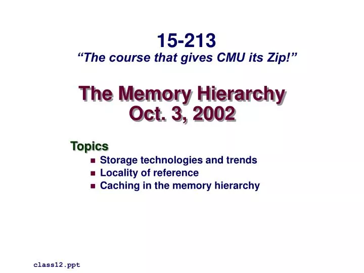 the memory hierarchy oct 3 2002