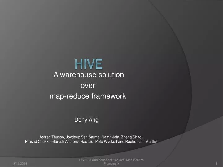 a warehouse solution over map reduce framework