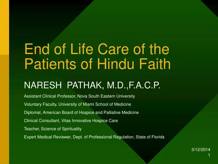 end of life care of the patients of hindu faith
