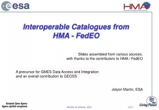 Interoperable Catalogues from HMA - FedEO