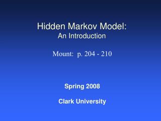 Hidden Markov Model: An Introduction
